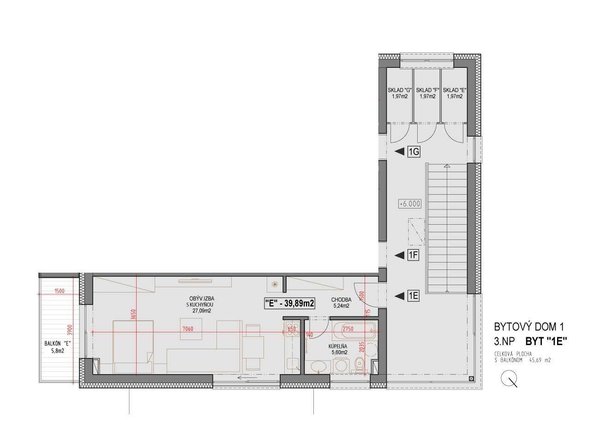 Kostolište: 1-izbový byt s balkónom v novostavbe 1E - 5